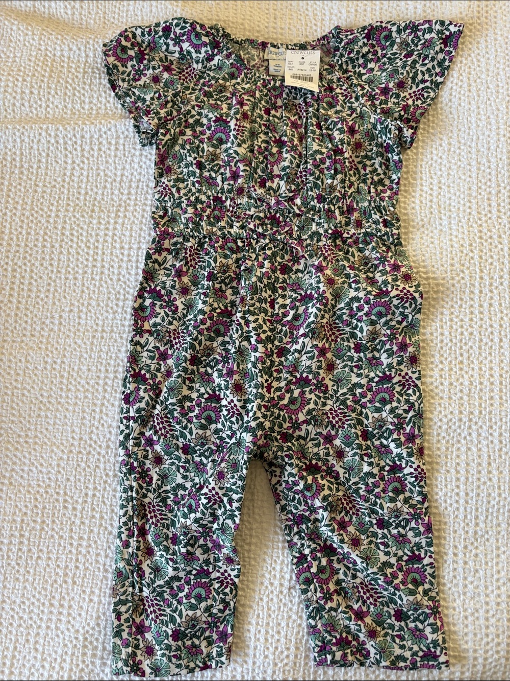 NWT Crewcuts Floral paisley Puff-Sleeve Cotton romper jumpsuit purple & Green
